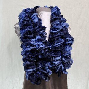 Blue & Silver Coloured Boa Styled Crochet Infinity Scarf